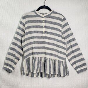 Lucky Brand Peplum Top Women Medium White Henley Boho Ruffle Prairie Western